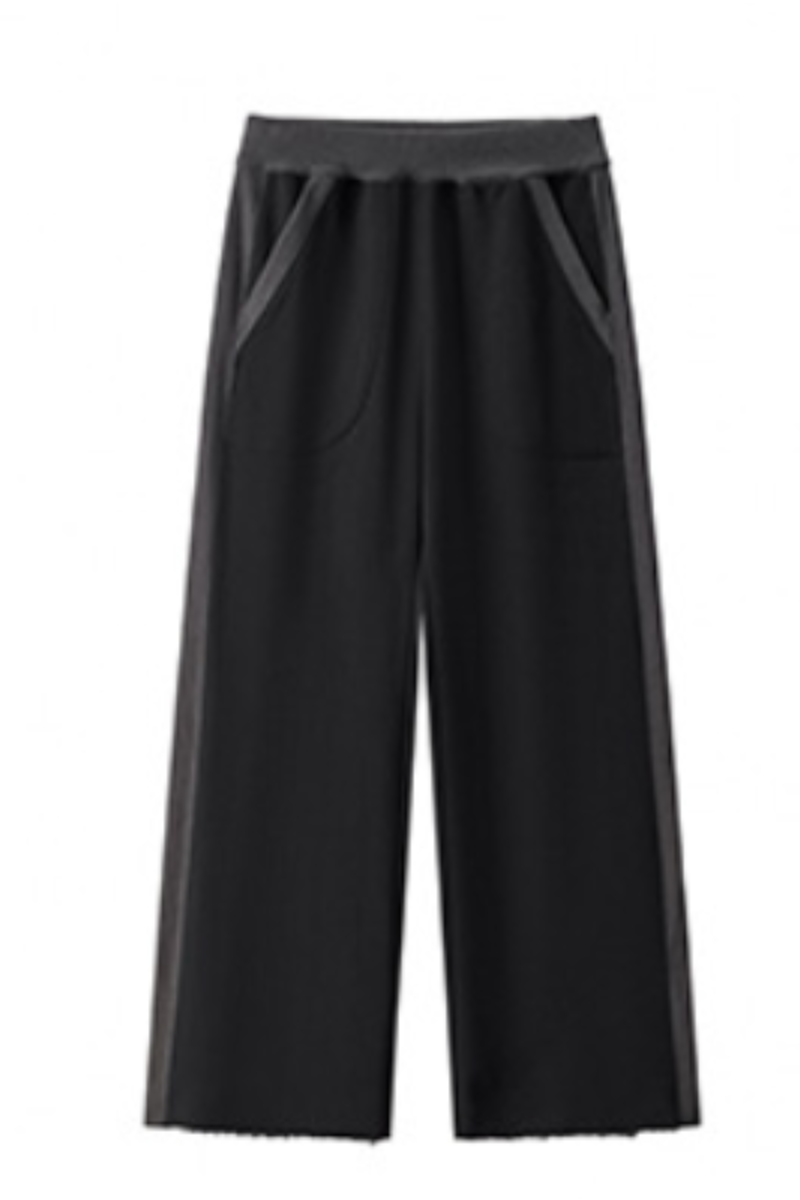 Women Fall 100% Cotton Wide Leg Raw Hem Pocket Sweatpants