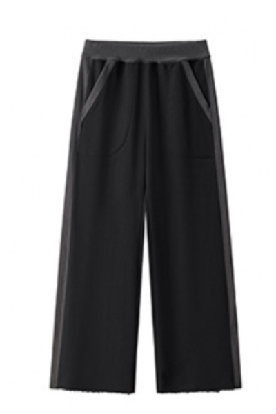 Women Fall 100% Cotton Wide Leg Raw Hem Pocket Sweatpants