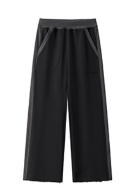 Women Fall 100% Cotton Wide Leg Raw Hem Pocket Sweatpants