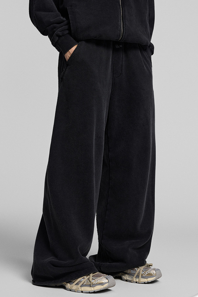 Men's Fall Winter Cotton Webbing Washed Loose Straight Pants