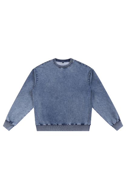 Unisex Fall Clothing Heavy Knit Denim Washed Sweatshirt