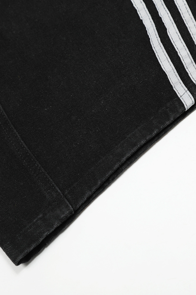 Unisex Summer Cotton Washed Contrast Stripe Wide-Leg Jeans