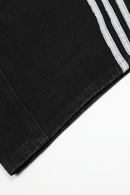 Unisex Summer Cotton Washed Contrast Stripe Wide-Leg Jeans