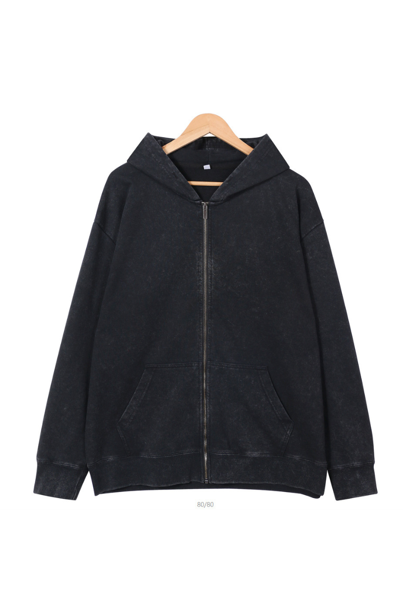 Men Fall Washed Vintage Oversized Zip Up Hoodie