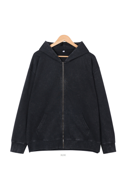 Men Fall Washed Vintage Oversized Zip Up Hoodie