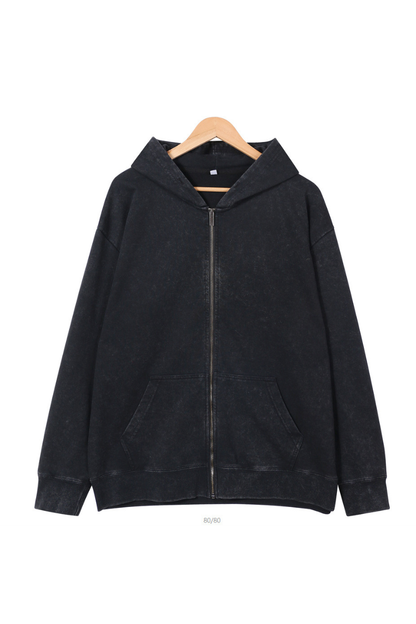Men Fall Washed Vintage Oversized Zip Up Hoodie