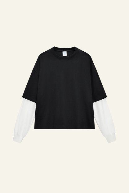 Men's  Cotton  Faux-Two-Piece Long Sleeve T-shirt