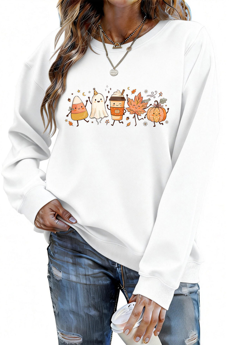 Women Fall Halloween Ghost Pumpkin Graphic Sweatshirt