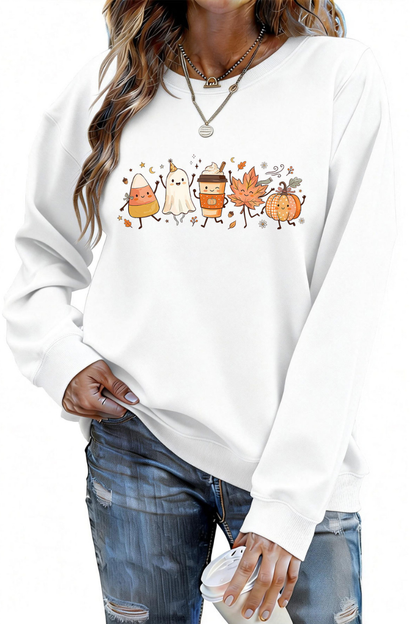 Women Fall Halloween Ghost Pumpkin Graphic Sweatshirt