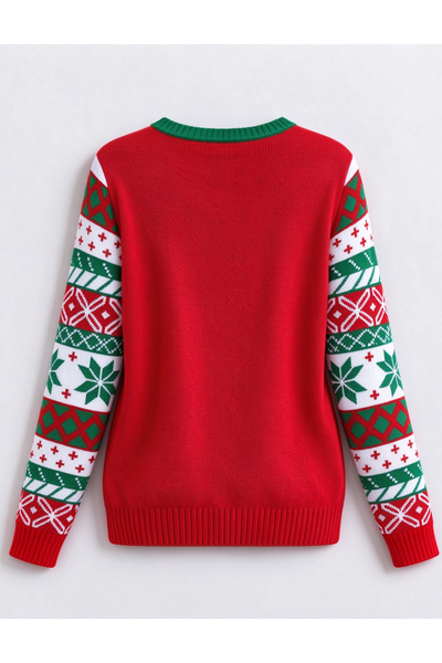 Women's Fall Christmas Red AOP Snowflake Knit Sweater