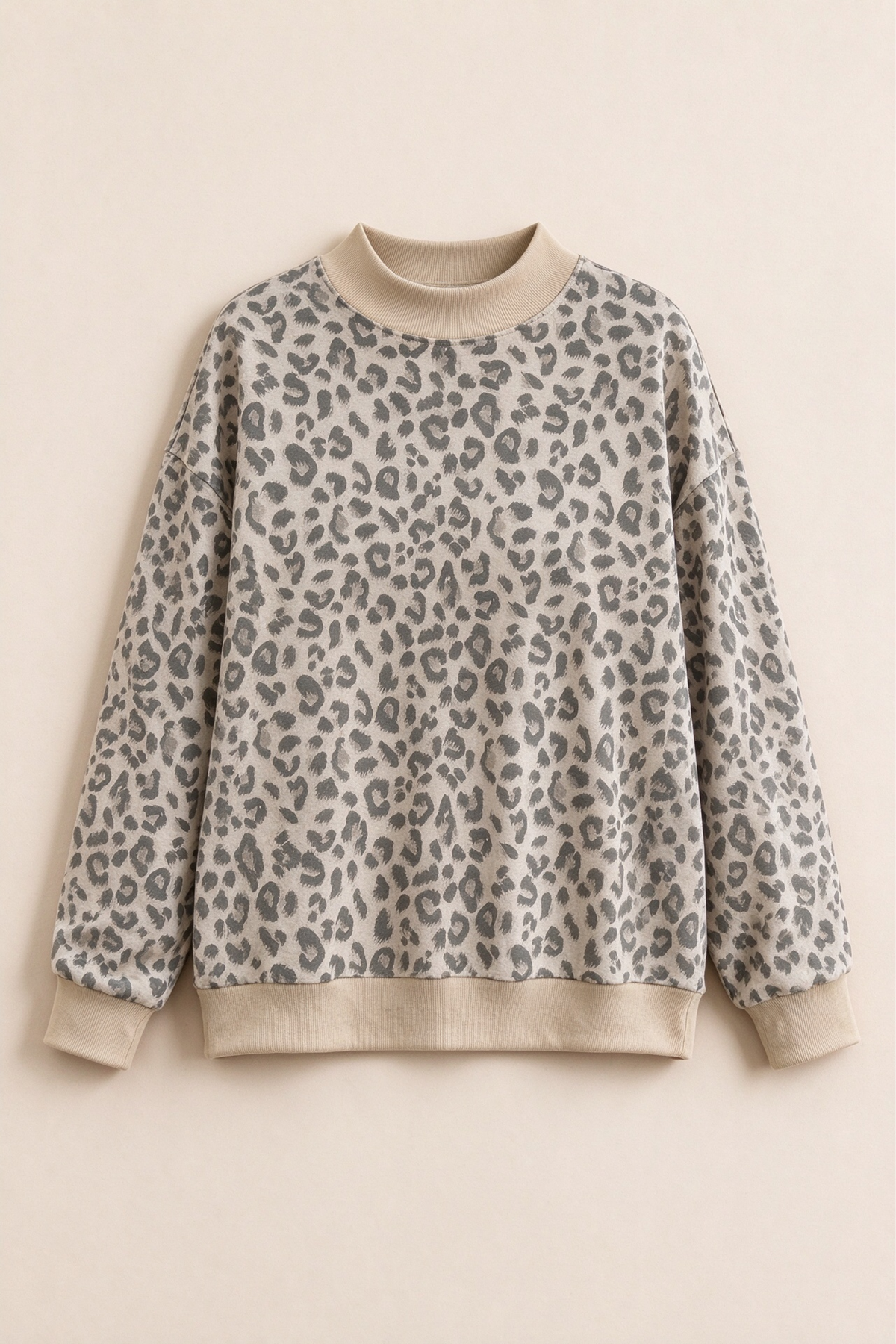Women's Fall Leopard Print Rib Loose Pullover Sweatshirt