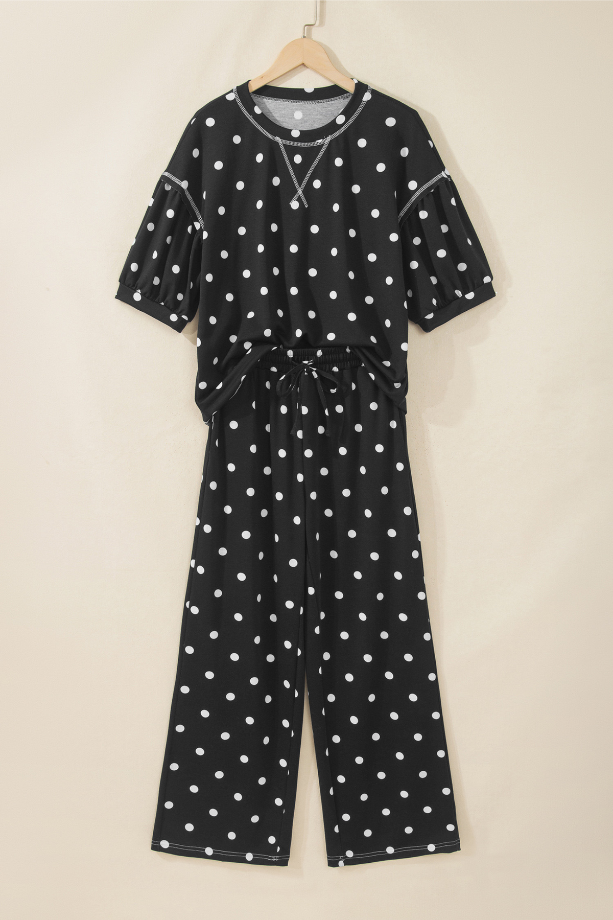 Women's Summer Polka Dot Print Midi Sleeve 2 Piece Set