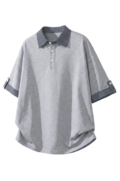 Men's Summer Cuff Contrast Mock Layer Miu Polo