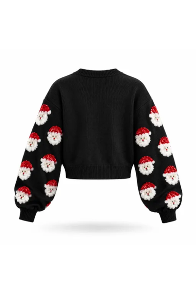 Women Fall Clothing Soft Christmas 3D Santa Cropped Sweater