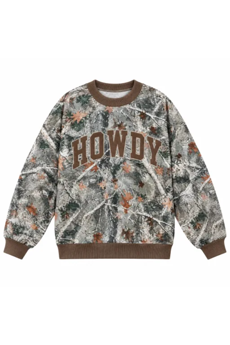 Women Fall Clothing Western Floral Print Crew Sweatshirt