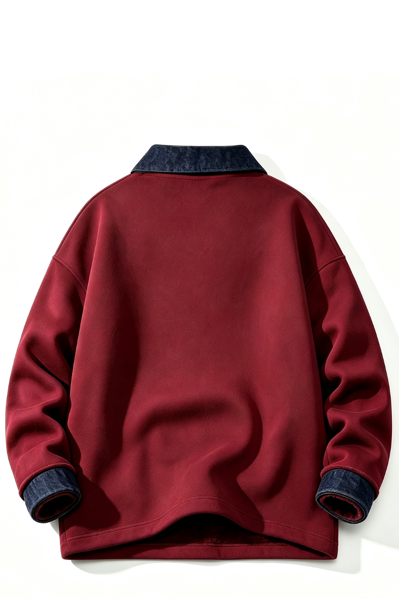 Men's Fall Winter Fleece-Lined Denim-Collar Polo Sweatshirt