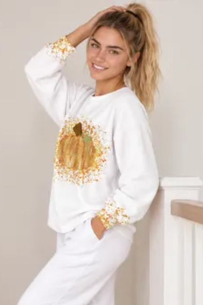 Women Fall Clothing Halloween Glitter Pumpkin Sweatshirt