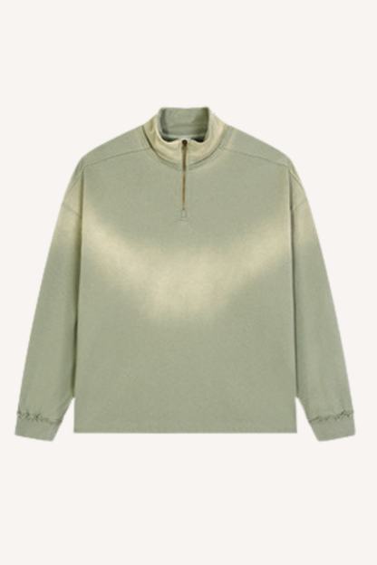 Men's 465g Mock Neck Patch Raw Washed Half Zip Sweatshirt