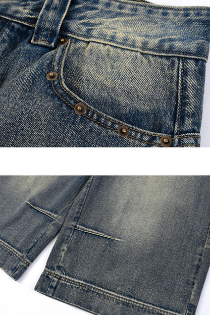 Men's Summer 385g Straight Distressed 7/8 Denim Pants