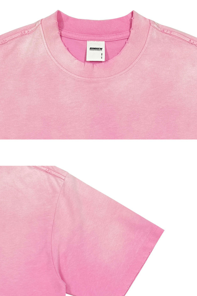 Men's 270g Cotton Spray Fade Mock Neck Washed Distressed Tee