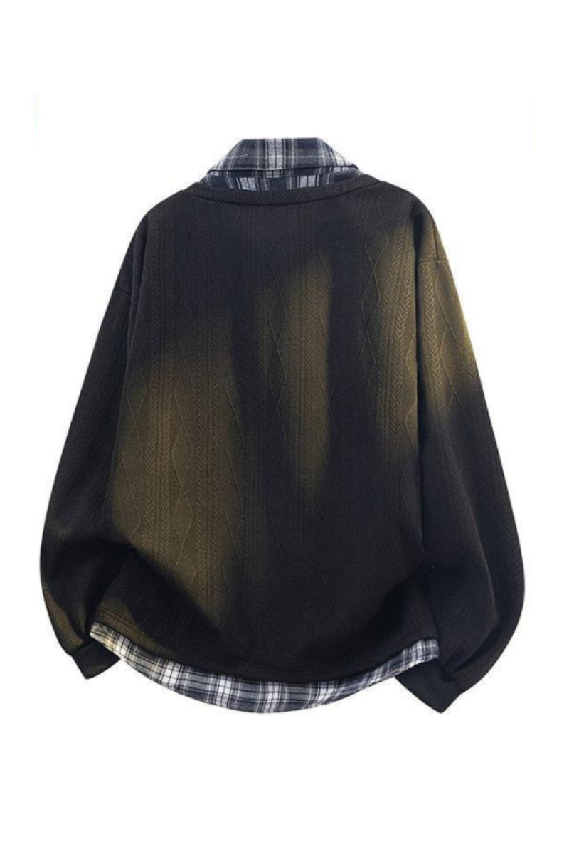 Men's Fall Winter Plaid-Collar Layered Jacquard Sweatshirt