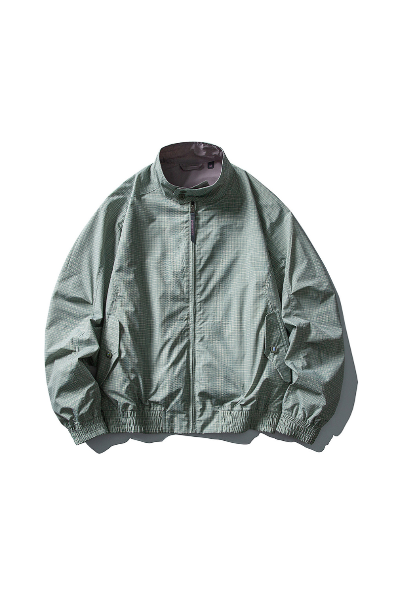 Unisex Retro Plaid StandCollar Loose Reversible Jacket