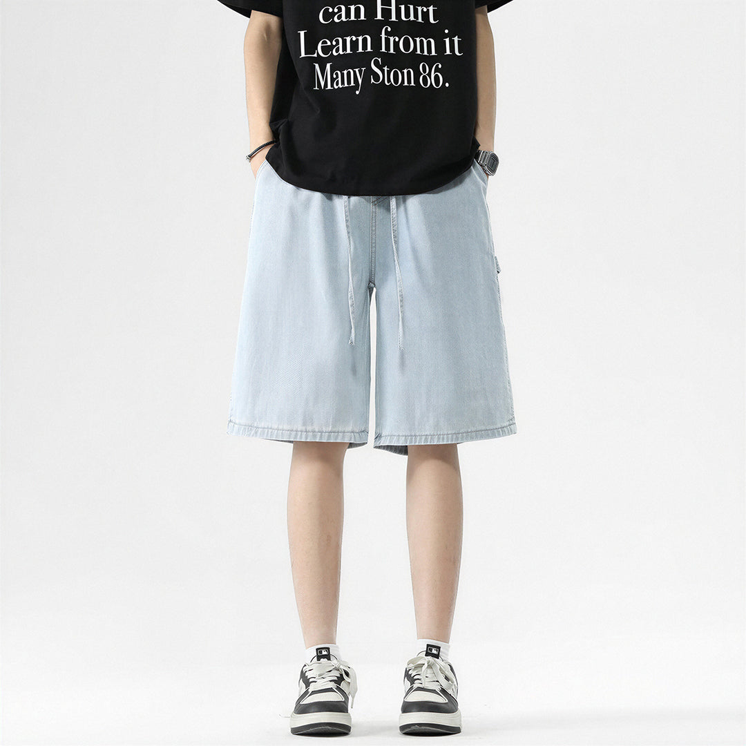 Men's Summer Dark Wash Carpenter Drawstring Denim Shorts