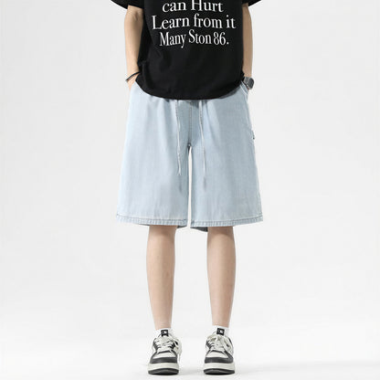 Men's Summer Dark Wash Carpenter Drawstring Denim Shorts