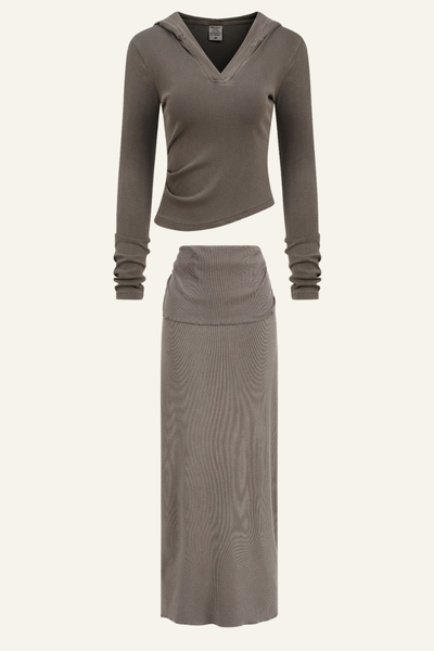 Women's Slim Fit Set:Long Seelve Top & Maxi Skirt