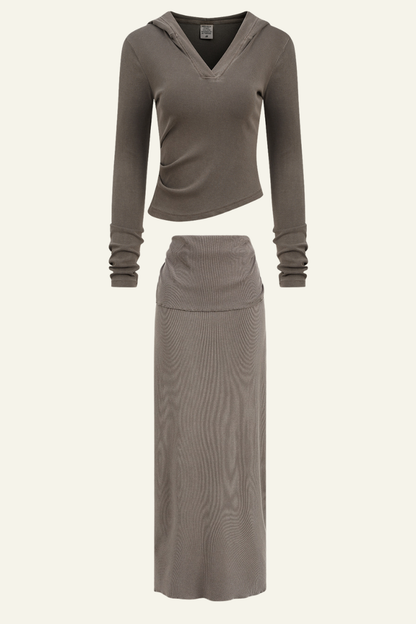 Women's Slim Fit Set:Long Seelve Top & Maxi Skirt