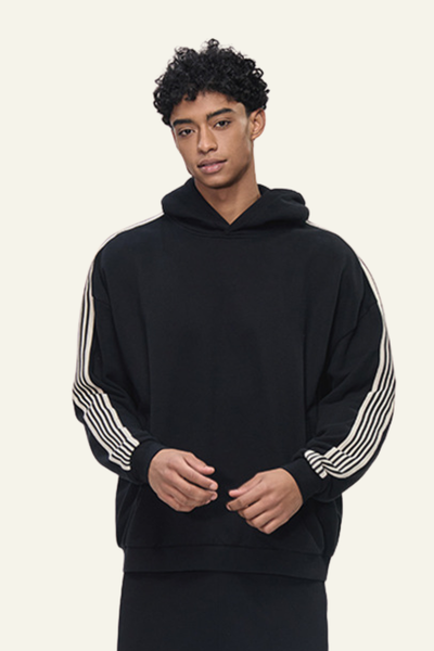 Men's Streetwear Side-Striped Solid Hoodie