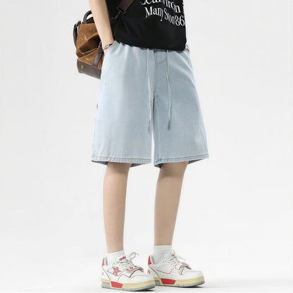 Men's Summer Dark Wash Carpenter Drawstring Denim Shorts