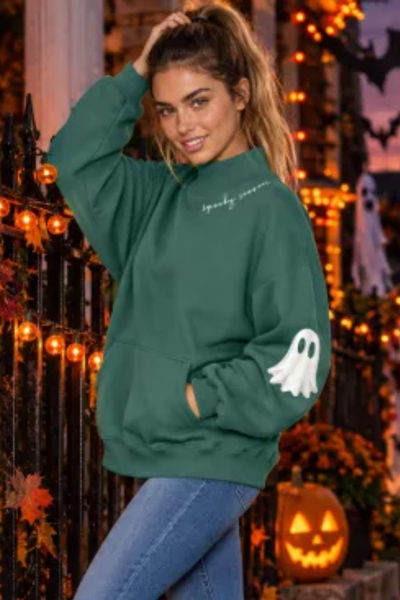 Women Fall Clothing Halloween Ghost Mock Neck Sweatshirt