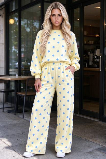 Women Fall Clothing Polka Dot Sweatshirt Wide Leg Set