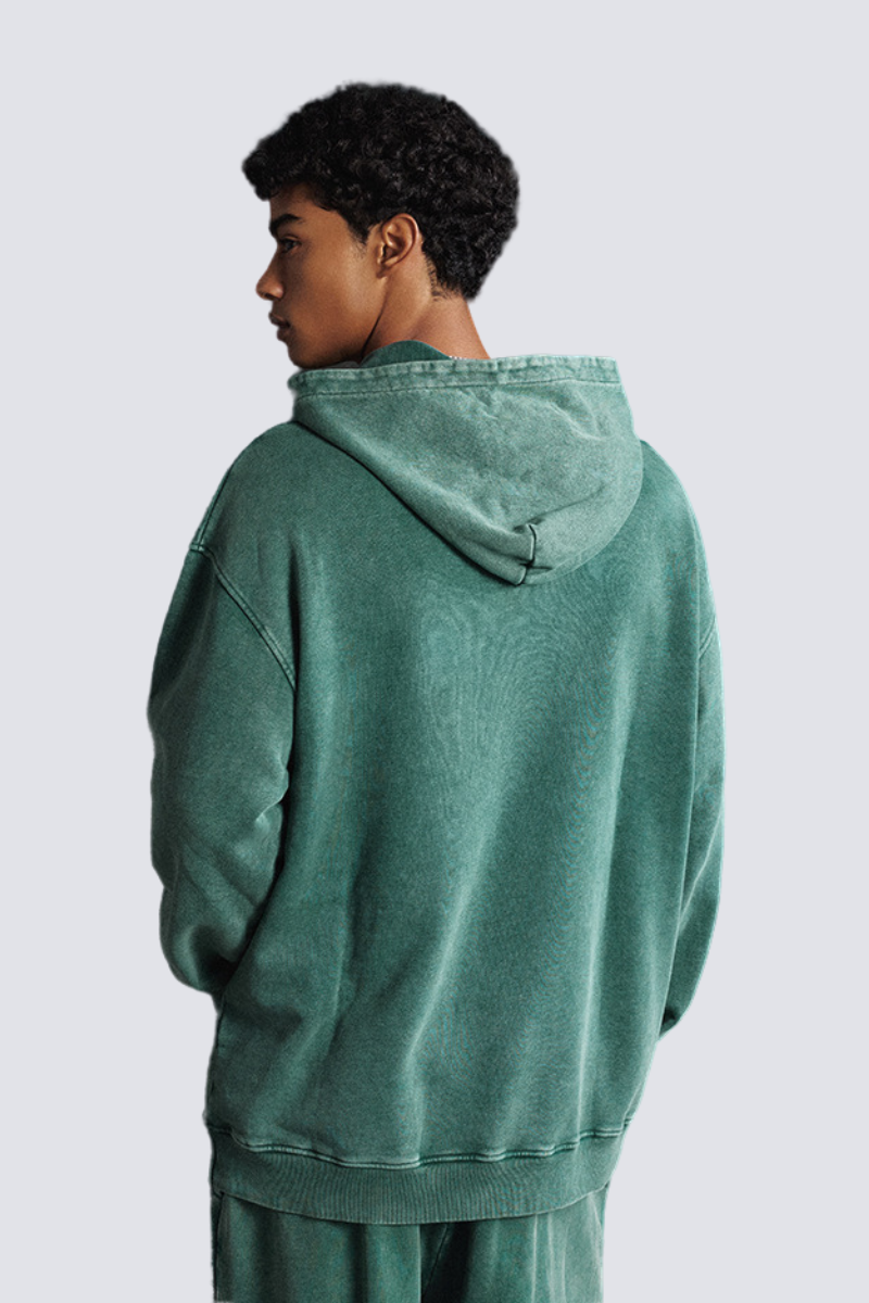 Men's 420g Heavy Cotton Washed Distressed Hoodie