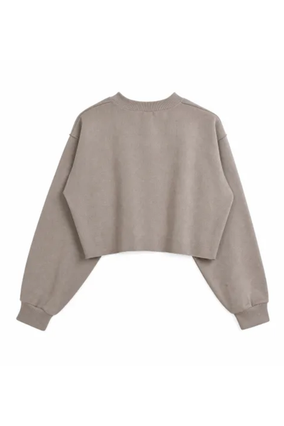 Women Spring Raw Hem Exposed Seam Cropped Sweatshirt