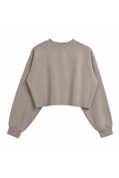 Women Spring Raw Hem Exposed Seam Cropped Sweatshirt