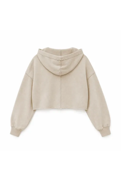Women Spring Raw Edge V Neck Cropped Pullover Hoodie