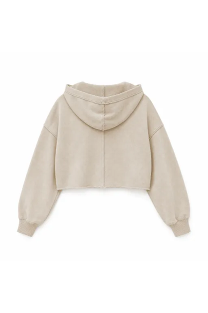 Women Spring Raw Edge V Neck Cropped Pullover Hoodie