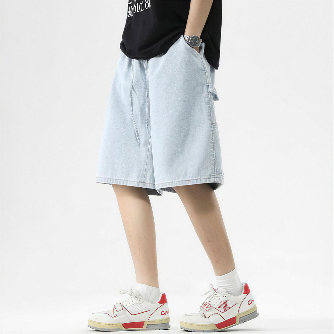 Men's Summer Dark Wash Carpenter Drawstring Denim Shorts