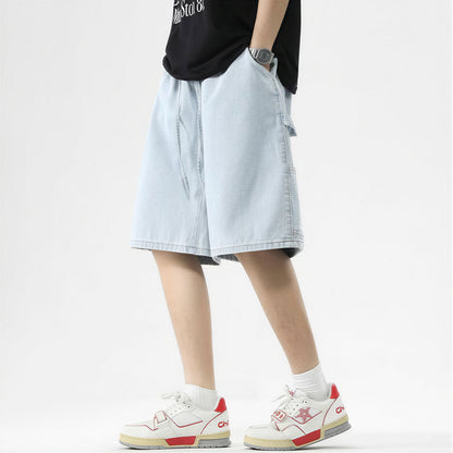 Men's Summer Dark Wash Carpenter Drawstring Denim Shorts
