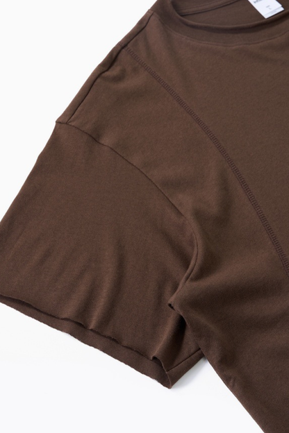 Men's Cotton-Linen Drop-Shoulder Tee w/FwdSideSeam & Sld Ltr