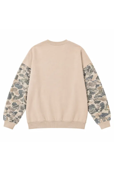 Women Fall Clothing Camo Sleeve Soft Mock Neck Sweatshirt