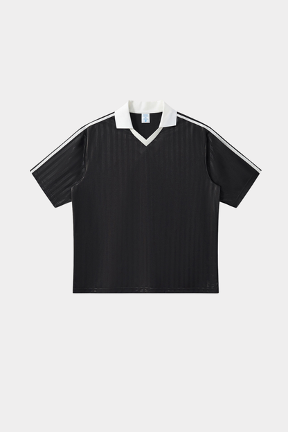Men's Polyester Loose Fit V-Neck Patch Stripe Tee