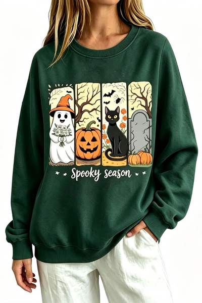 Women Fall Clothing Halloween Spooky Ghost Cat Sweatshirt