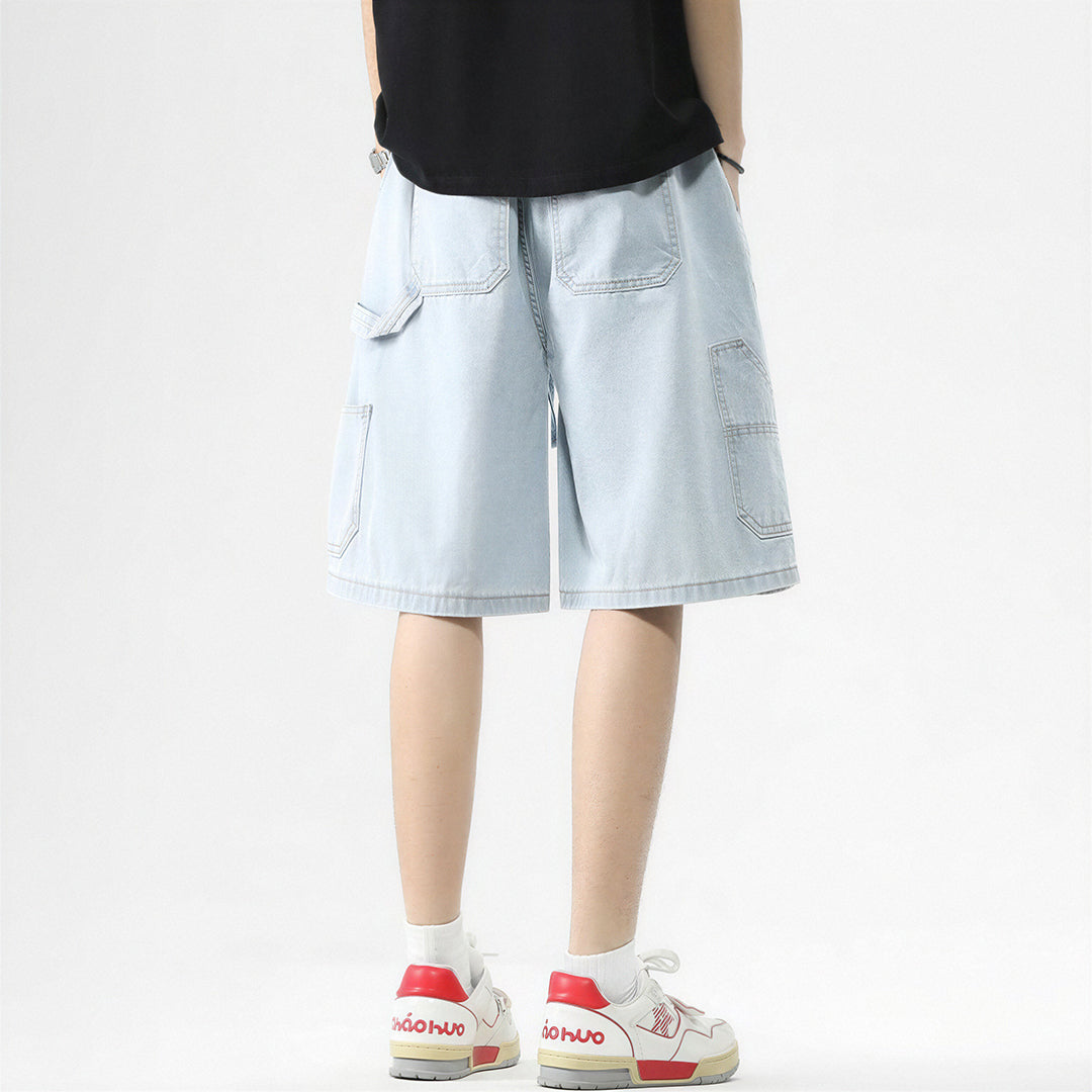 Men's Summer Dark Wash Carpenter Drawstring Denim Shorts