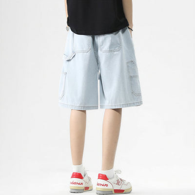 Men's Summer Dark Wash Carpenter Drawstring Denim Shorts