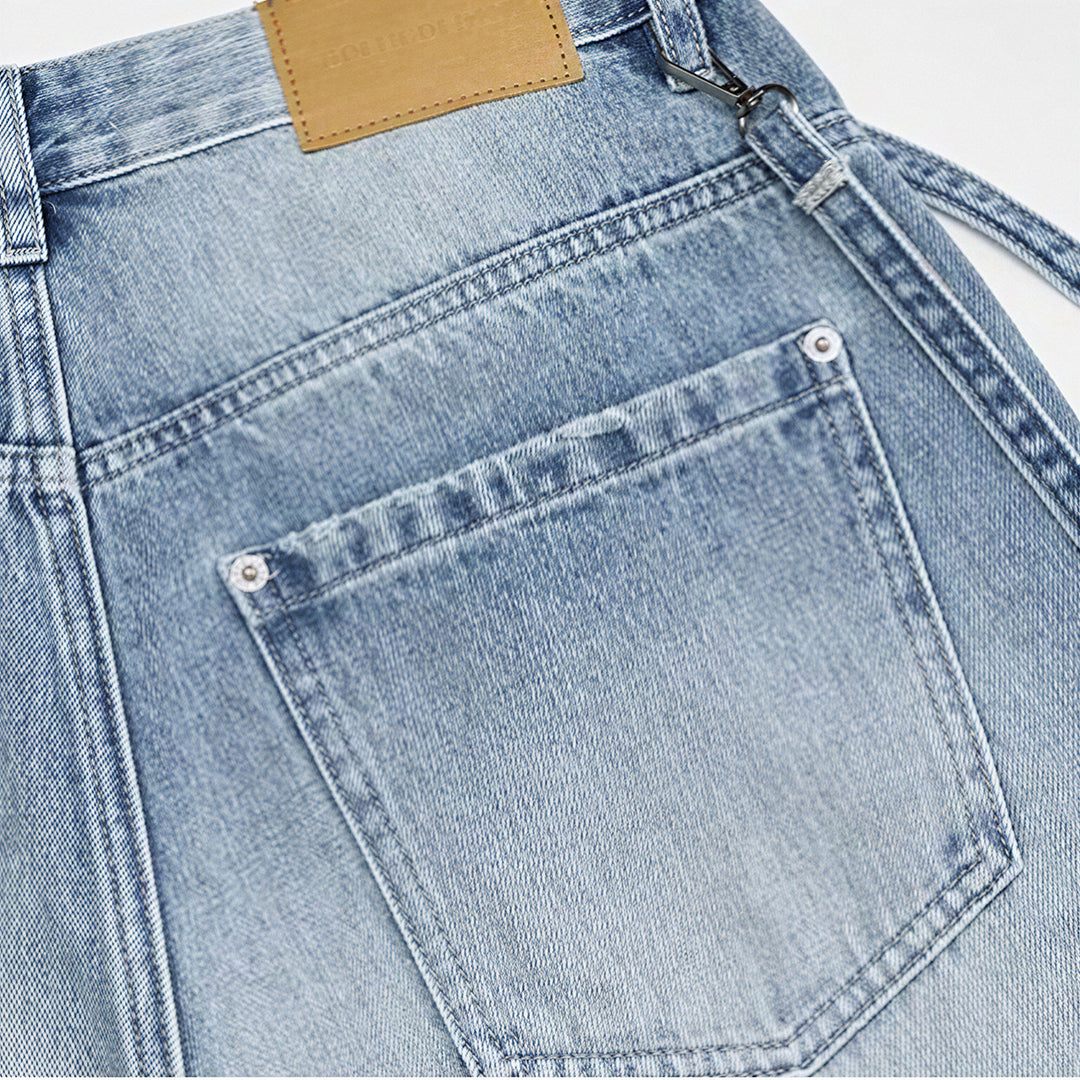 Men's Summer Washed Strap Wide-Leg Denim Shorts