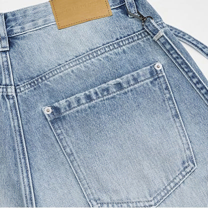 Men's Summer Washed Strap Wide-Leg Denim Shorts