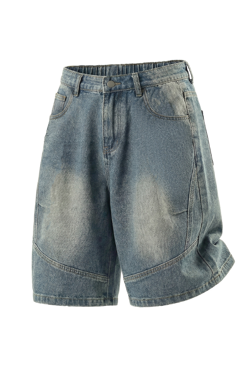 Men's Summer Retro Washed Pleated Cut Loose 5" Denim Shorts